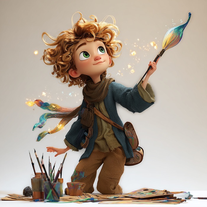 Oscar painting with his magical brush